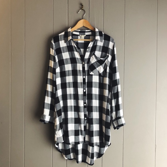 Cato Tops - Black & White Buffalo Check Hi-Low Tunic